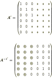 \begin{equation*}\begin{aligned}\boldsymbol{A}^\prime = \begin{pmatrix}1 & 0 & 0...
...dast & \circledast & 0 & 0 & 0 & 1 \\ \end{pmatrix} \end{aligned}\end{equation*}